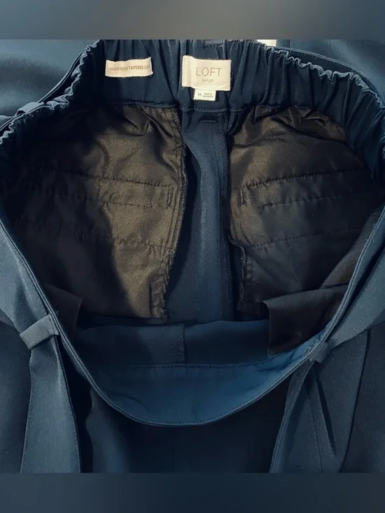 LOFT Navy Tie-Belt High-Rise Tapered Leg Trousers - Picture 9 of 10